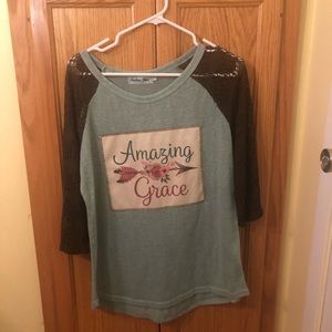 Southern Grace Green with Brown Sleeve Shirt